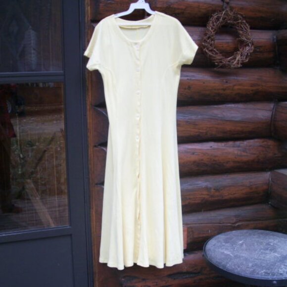 Vintage Short Sleeve Button Down Prairie Cotton Maxi Dress SZ M-L - Picture 1 of 2